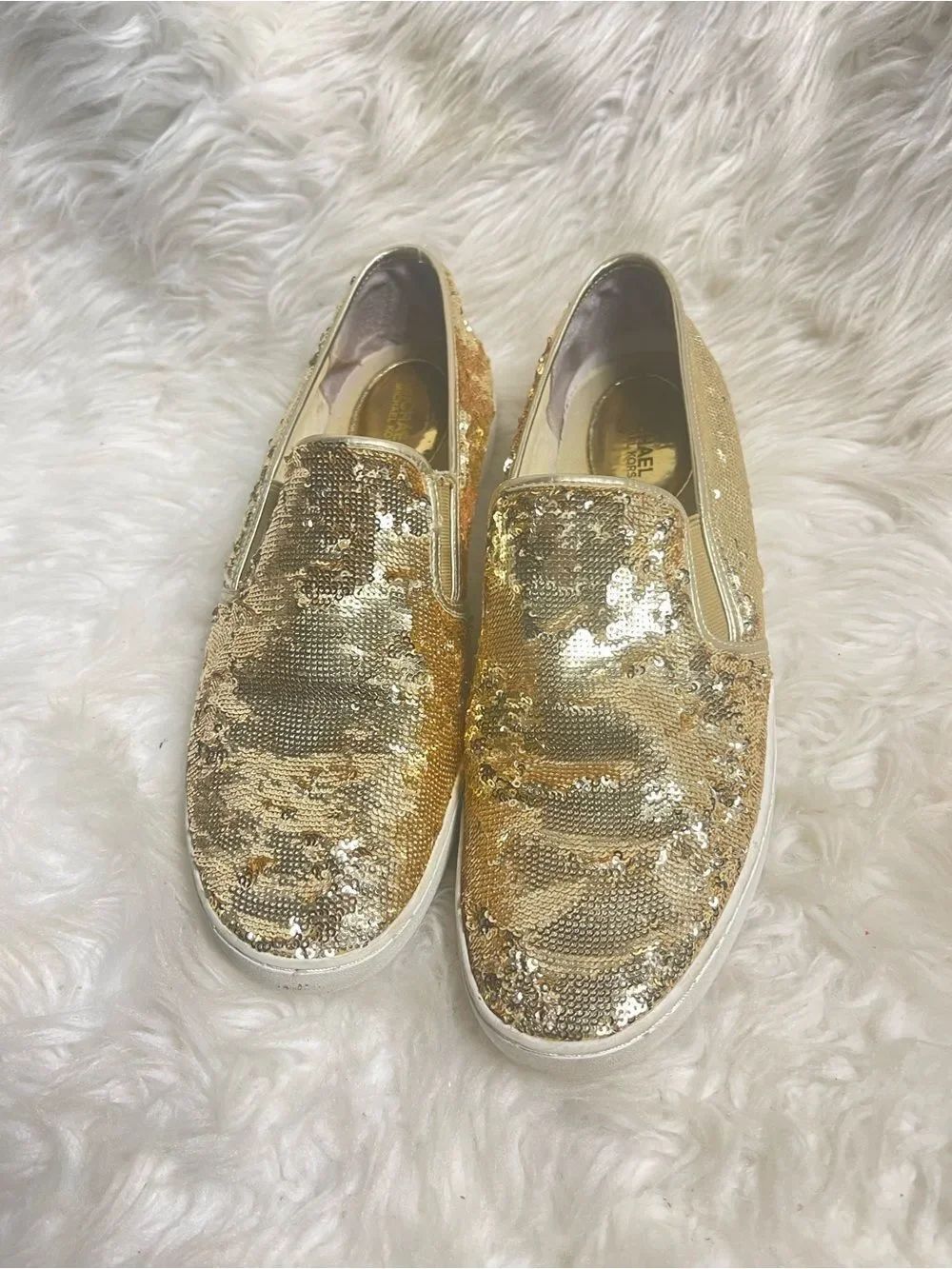 Michael Kors Synthetic Gold Sequins Slip-On Sneakers SZ11M